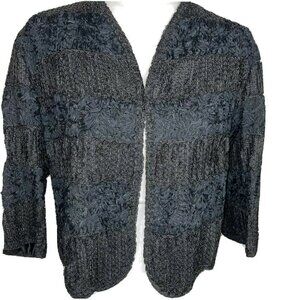 Womens Jacket Vintage 50s Black Ribbon Work Scalloped Hem Floral Embossed